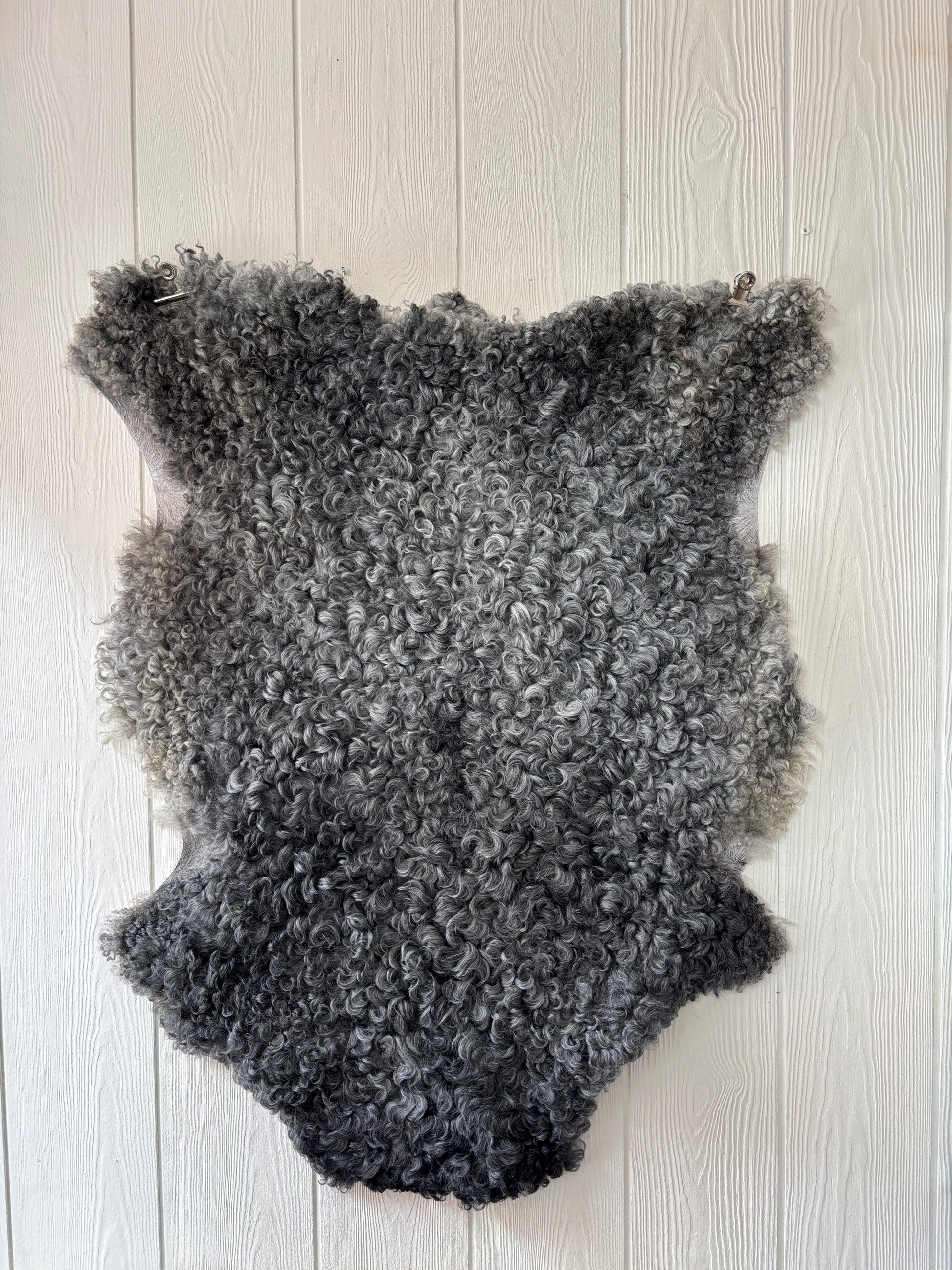 Gotländskt lammskinn nr 5, naturliga lockar, ca 102×79 cm – ekologiskt från Gotland