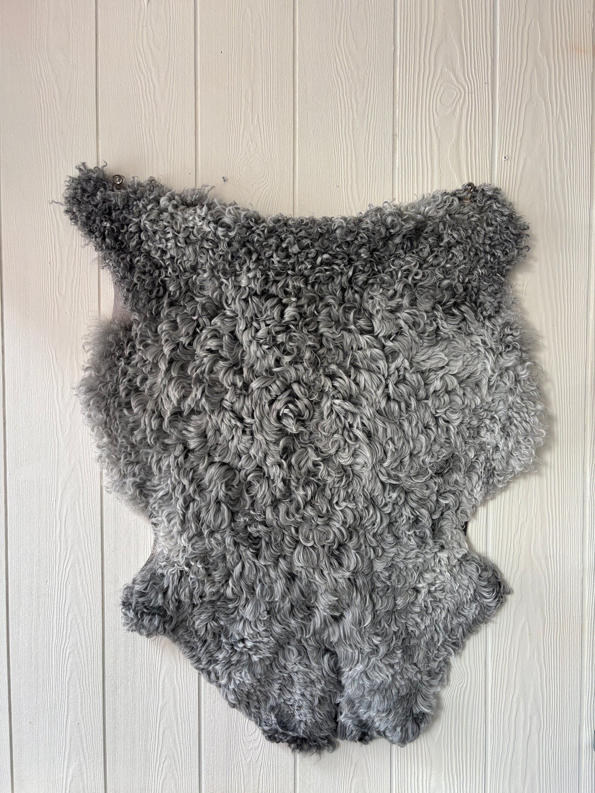 Gotländskt lammskinn nr 13, naturliga lockar, ca 99×79 cm – tvättbart fårskinn från Gotland